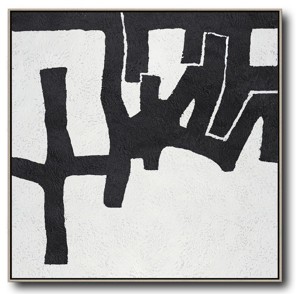Hand-Painted Oversized Minimal Black And White Painting - Paintings For Sale Wall Huge